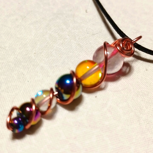 Gleamy moonstone glass unicorn horn wand copper beaded handmade gems rainbow ๐ - Picture 2 of 5